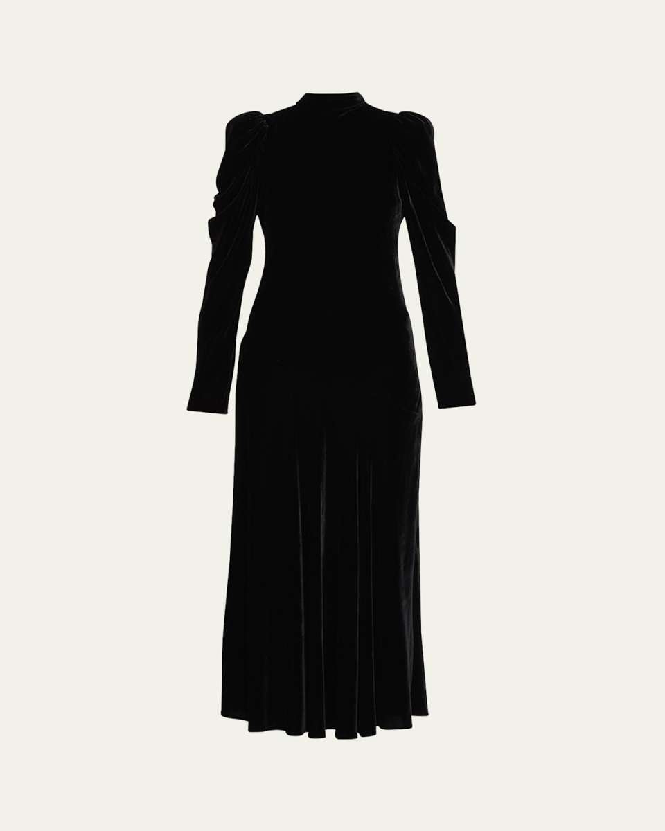 Delphine Mock-Neck Velvet Midi Dress
